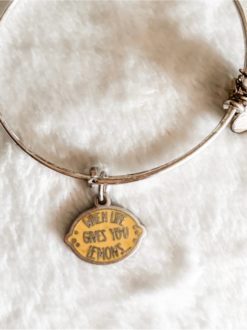 Alex and Ani 'When Life Gives You Lemons' Yellow Lemon Charm Bracelet - Silver - Picture 3 of 8